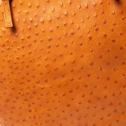 Pre Owned Furla Orange Ostrich Embossed Leather Shopper Tote