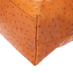 Pre Owned Furla Orange Ostrich Embossed Leather Shopper Tote