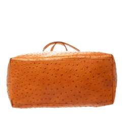 Pre Owned Furla Orange Ostrich Embossed Leather Shopper Tote