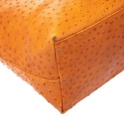 Pre Owned Furla Orange Ostrich Embossed Leather Shopper Tote