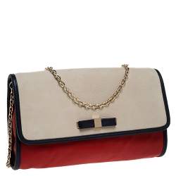 Pre Owned Furla Bicolor Leather Flap Chain Shoulder Bag