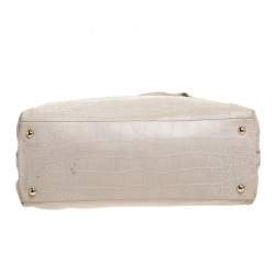 Pre Owned Furla Cream/Brown Croc Embossed Leather Tote