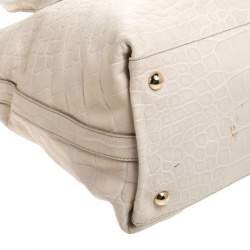 Pre Owned Furla Cream/Brown Croc Embossed Leather Tote