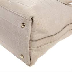 Pre Owned Furla Cream/Brown Croc Embossed Leather Tote