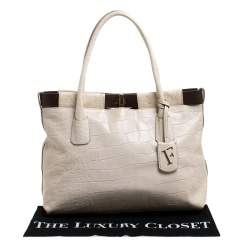 Pre Owned Furla Cream/Brown Croc Embossed Leather Tote