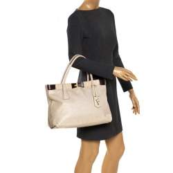 Pre Owned Furla Cream/Brown Croc Embossed Leather Tote