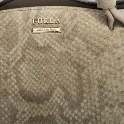 Pre Owned Furla Beige Python Embossed Leather Talia Satchel