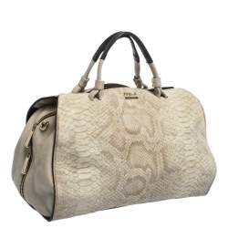 Pre Owned Furla Beige Python Embossed Leather Talia Satchel