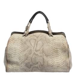 Pre Owned Furla Beige Python Embossed Leather Talia Satchel