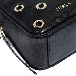 Pre Owned Furla Black Leather Eyelet Crossbody Bag