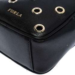 Pre Owned Furla Black Leather Eyelet Crossbody Bag