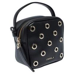 Pre Owned Furla Black Leather Eyelet Crossbody Bag