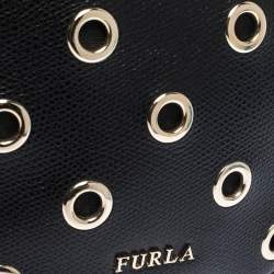 Pre Owned Furla Black Leather Eyelet Crossbody Bag