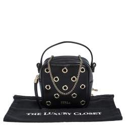 Pre Owned Furla Black Leather Eyelet Crossbody Bag