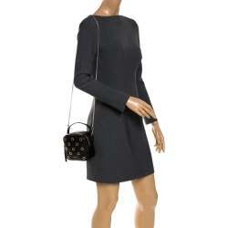 Pre Owned Furla Black Leather Eyelet Crossbody Bag