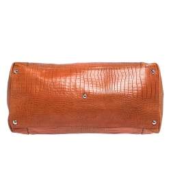 Pre Owned Furla Orange/Brown Croc Embossed Leather Satchel 