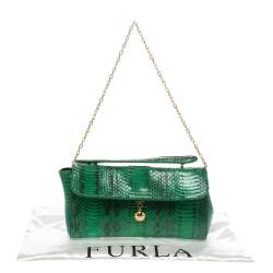 Pre Owned Furla Green Python Chain Clutch
