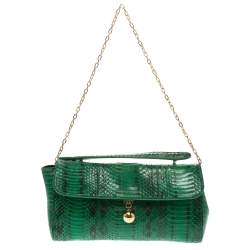 Pre Owned Furla Green Python Chain Clutch