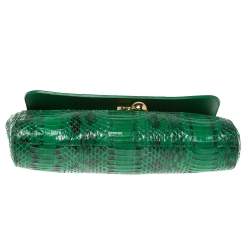 Pre Owned Furla Green Python Chain Clutch