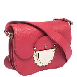 Pre Owned حقيبة كروس قلاب جلد حمراء جلد