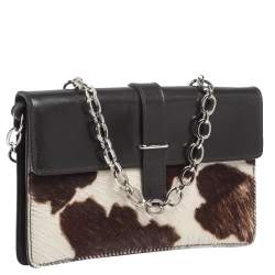 Pre Owned حقيبة فورلا سلسلة قلاب جلد وشعر عجل بيضاء/ بنية داكنة