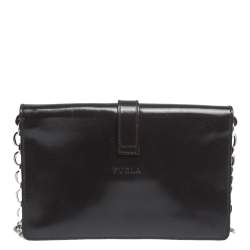 Pre Owned حقيبة فورلا سلسلة قلاب جلد وشعر عجل بيضاء/ بنية داكنة