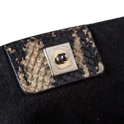 Pre Owned Furla Cream/Black Python Effect Leather Flap Top Handle Bag