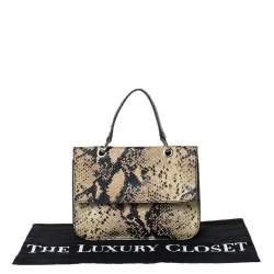 Pre Owned Furla Cream/Black Python Effect Leather Flap Top Handle Bag