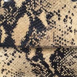 Pre Owned Furla Cream/Black Python Effect Leather Flap Top Handle Bag