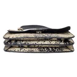 Pre Owned Furla Cream/Black Python Effect Leather Flap Top Handle Bag