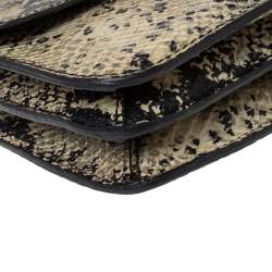 Pre Owned Furla Cream/Black Python Effect Leather Flap Top Handle Bag