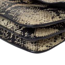 Pre Owned Furla Cream/Black Python Effect Leather Flap Top Handle Bag