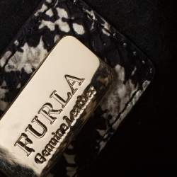 Pre Owned Furla Cream/Black Python Effect Leather Flap Top Handle Bag