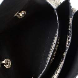 Pre Owned Furla Cream/Black Python Effect Leather Flap Top Handle Bag