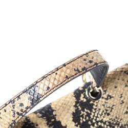Pre Owned Furla Cream/Black Python Effect Leather Flap Top Handle Bag