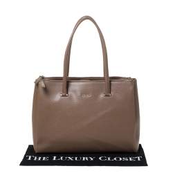 Pre Owned Furla Dark Beige Leather Double Zip Tote