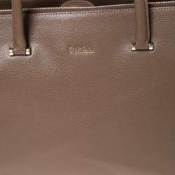 Pre Owned Furla Dark Beige Leather Double Zip Tote