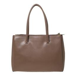 Pre Owned Furla Dark Beige Leather Double Zip Tote