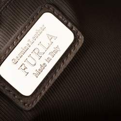 Pre Owned Furla Dark Beige Leather Double Zip Tote