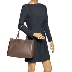 Pre Owned Furla Dark Beige Leather Double Zip Tote