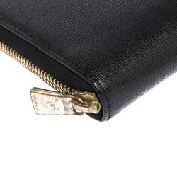Pre Owned Furla Black Leather Zip Around Wallet