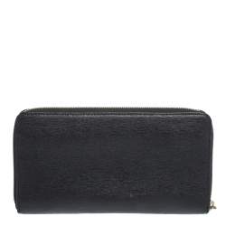 Pre Owned Furla Black Leather Zip Around Wallet
