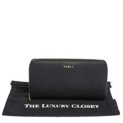 Pre Owned Furla Black Leather Zip Around Wallet