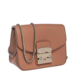 Pre Owned Furla Tan Leather Mini Metropolis Crossbody Bag