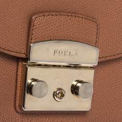Pre Owned Furla Tan Leather Mini Metropolis Crossbody Bag