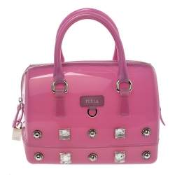 Pre Owned Furla Pink Rubber Candy Mini Satchel
