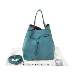 Pre Owned Furla Blue Leather Stacy Drawstring Bucket Bag