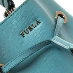 Pre Owned Furla Blue Leather Stacy Drawstring Bucket Bag