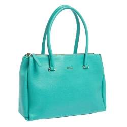 Pre Owned Furla Green Leather Medium Lotus Double Zip Tote