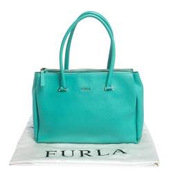 Pre Owned Furla Green Leather Medium Lotus Double Zip Tote